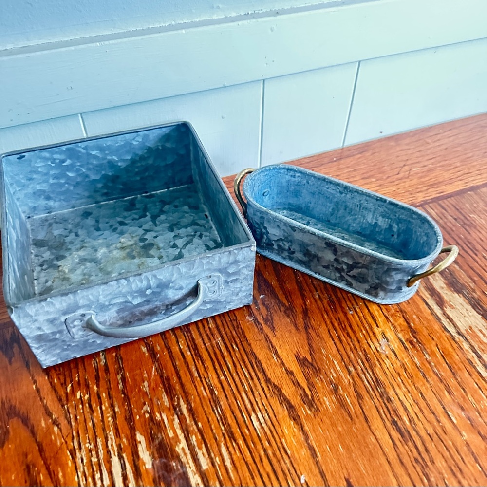 Small Galvanized Metal drawer & mini planter